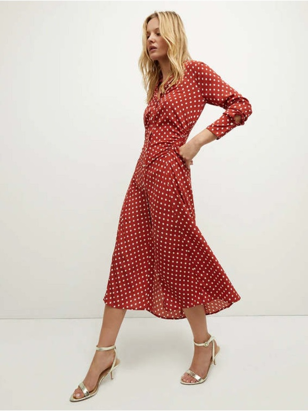 Veronica Beard Lex Polka Dot Midi Wrap Dress in Rust Red | Size 2 - Picture 3 of 9